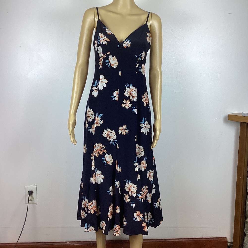 FiveSeventyFive Black Silk Floral Midi Dress S